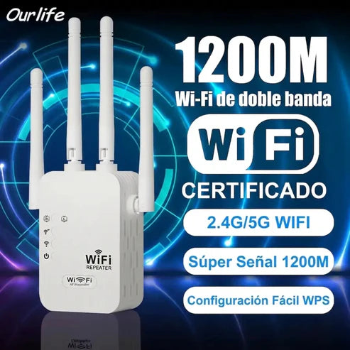 Repetidor WiFi de Doble Banda 1200 Mbps | Internet Rápido en Toda tu Casa