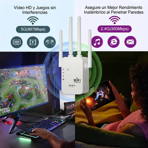 Repetidor WiFi de Doble Banda 1200 Mbps | Internet Rápido en Toda tu Casa